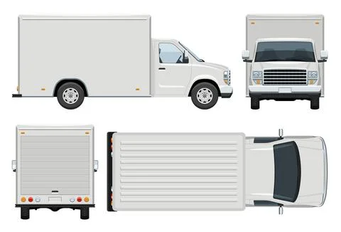 White van vector template side, front, back top view Stock Illustration