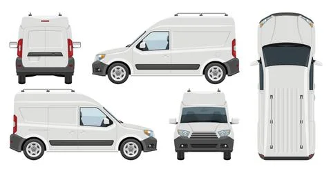 White van vector template. Vehicle branding mockup side, front, back, top vie Stock Illustration