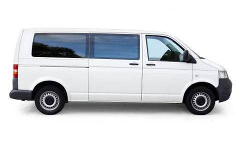 White van with windows on white background isolated dropping shadow Foto stock