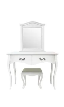 White vanity table with stool and mirror Stock Illustration