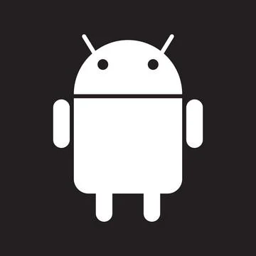 White vector android icon isolated on black background Stock Illustration