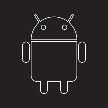 White vector android line icon isolated on black background Stock Illustration