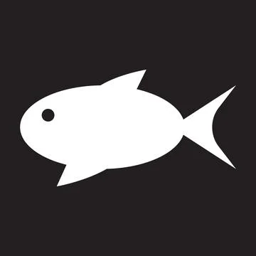White vector aquarium fish icon isolated on black background Stock Illustration