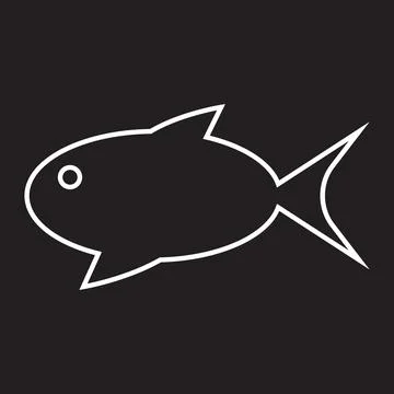 White vector aquarium fish line icon isolated on black background Stock Illustration