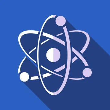 White vector atom icon on blue flat design イラスト素材