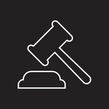 White vector auction line icon isolated on black background Illustrazione stock