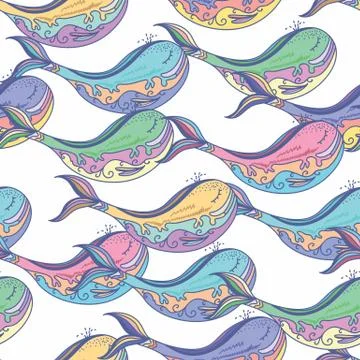 White vector background with whales Stock Illustration