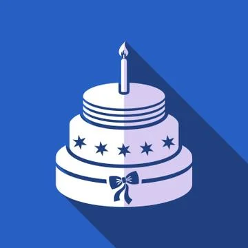 White vector birthday cake with blue flat design Stock-Illustration