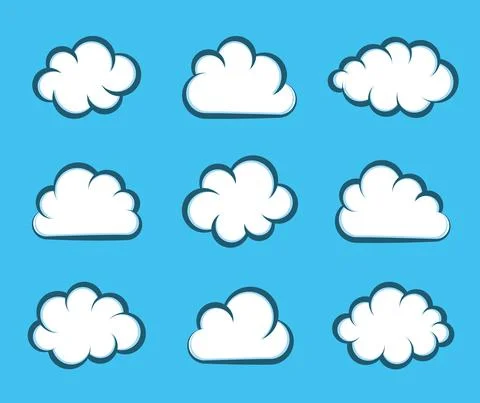 White vector cartoon clouds on blue background 库存插图