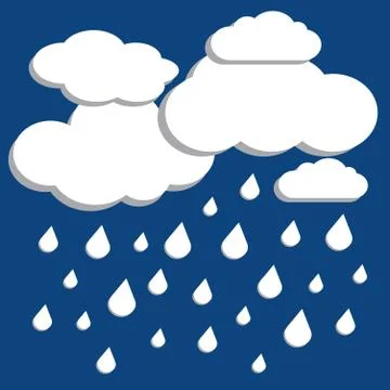 White vector clouds with falling rain over blue background Stock Illustration