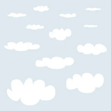 White vector clouds on light blue sky background set Stock Illustration
