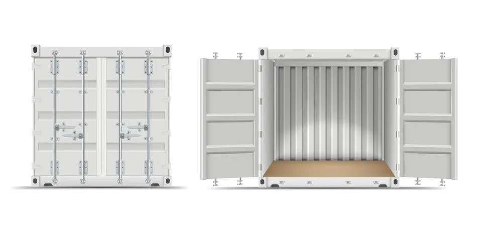 White vector container with doors on isolated background. 스톡 일러스트
