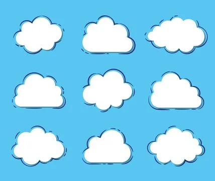 White vector creative clouds isolated on blue Stock Illustration
