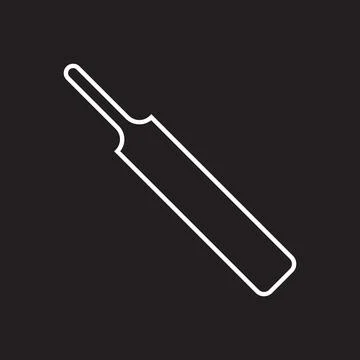 White vector cricket bat line icon isolated on black background Stock Illustration