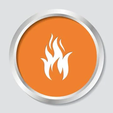 White vector fire warning sign on orange button Stockillustratie