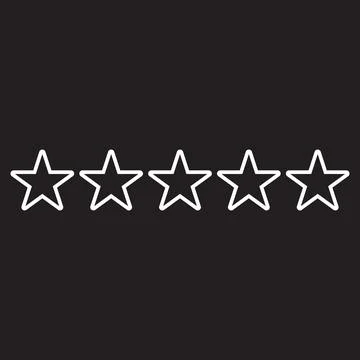 White vector five stars line icon isolated on black background Stock Illustration