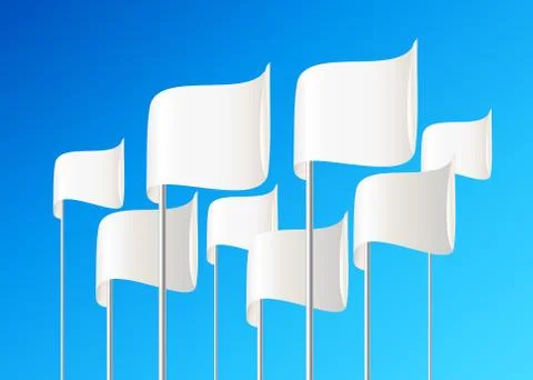 White vector flags on blue background. Stock Illustration