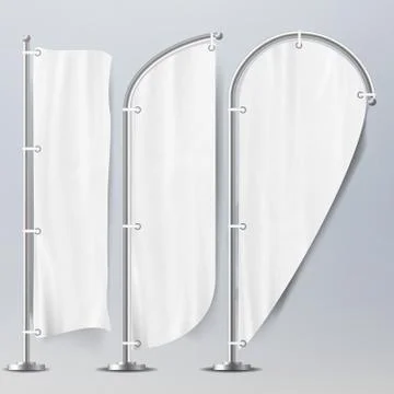 White Vector Flags Set On Blue Background. 3D Realistic Flags Illustration 스톡 일러스트