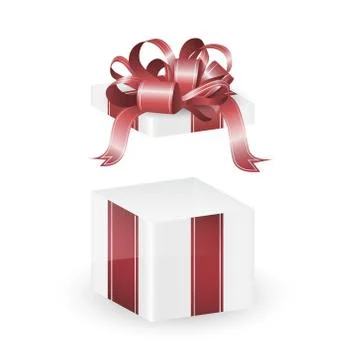 White vector gift box with red ribbon isolated Stock Illustration