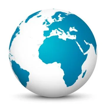 White Vector Globe with Blue Continents on White Background - Planet Earth. 스톡 일러스트
