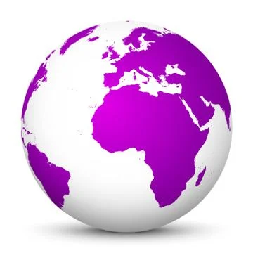 White Vector Globe Icon with Purple Continents - Planet Earth - World Symbol Stock Illustration