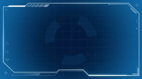 White vector HUD frame outlines a blue gradient screen with a faint shield Stock Footage 346409834