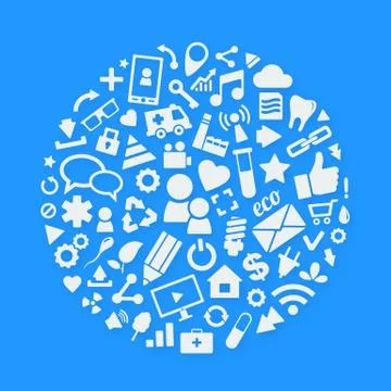 White vector icons arranged inside circle Stock Illustration