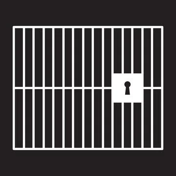 White vector jail or prison icon isolated on black background Stock Illustration