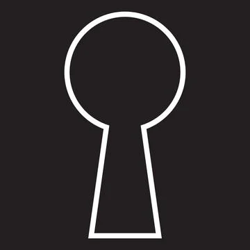 White vector keyhole line icon isolated on black background Stock Illustration