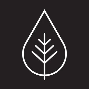 White vector leaf line icon isolated on black background Stock Illustration