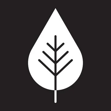 White vector leaf solid icon isolated on black background Stock Illustration