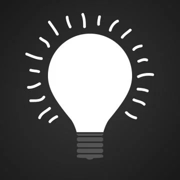 White vector light lamp. Idea bulb with rays shine. Stock Illustration