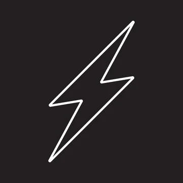 White vector lightning electric line icon isolated on black background Stock Illustration
