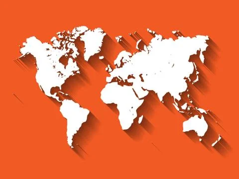 White Vector Map of World. Modern flat design with dropped long shadow isolated Stock Illustration