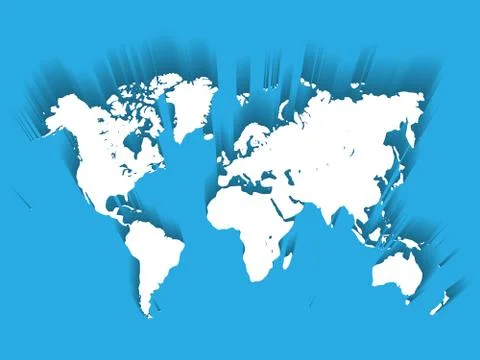 White Vector Map of World. Modern flat design with dropped long shadow isolated Stock Illustration