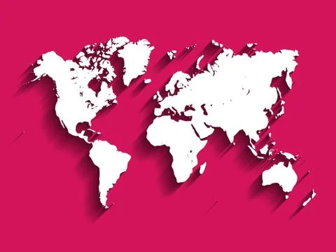 White Vector Map of World. Modern flat design with dropped long shadow isolated Stock Illustration