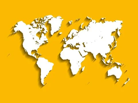 White Vector Map of World. Modern flat design with dropped long shadow isolated Stock Illustration