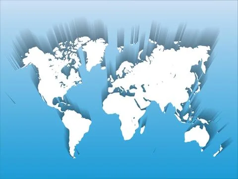 White Vector Map of World. Modern flat design with dropped long shadow isolated Stock Illustration