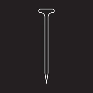 White vector metal nail line icon isolated on black background Stock Illustration