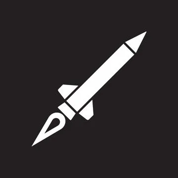 White vector missile icon isolated on black background Stock Illustration