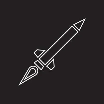 White vector missile line icon isolated on black background Stock Illustration