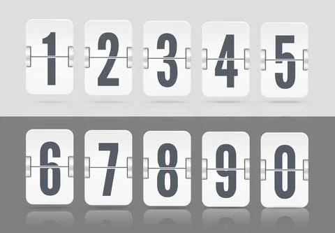 White vector Numeric template. Set of flip scoreboard with reflections Stock Illustration