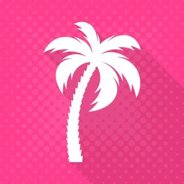 White-vector-palm-tree-flat-icon-pink-background Stock-Illustration