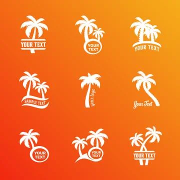 White vector palm tree silhouette logo templates Stock Illustration