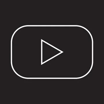 White vector play button line icon isoated on black background Stock Illustration