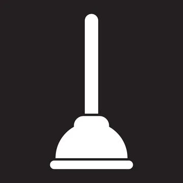 White vector plunger icon isolated on black background Stock Illustration