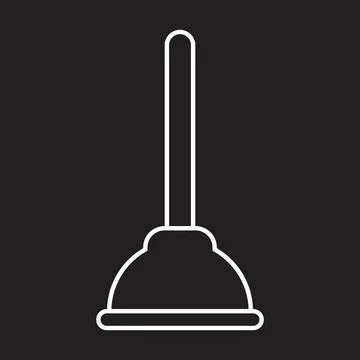 White vector plunger line icon isolated on black background Stock Illustration