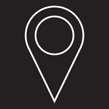 White vector point of location line icon isolated on black background Stock Illustration