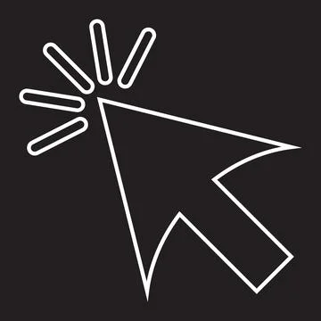 White vector pointer or cursor line icon isolated on black background Stock Illustration