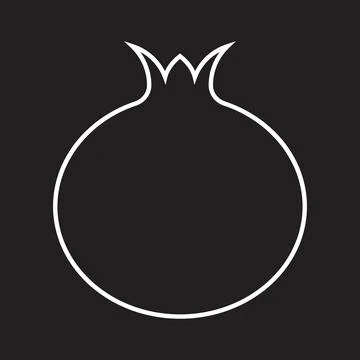 White vector Pomegranate fruit line icon isolated on black background Stock Illustration